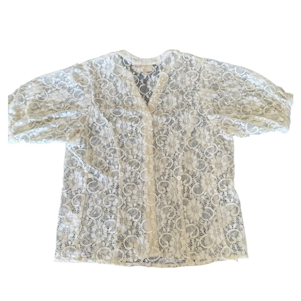 ModCloth Cream Floral Lace Button Up Top XS Trendy